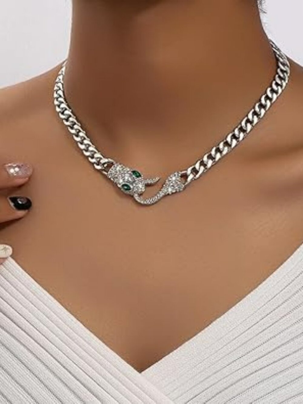 NEW Snake Head Curb Chain Pendant Necklace Statement Punk Adjustable Choker